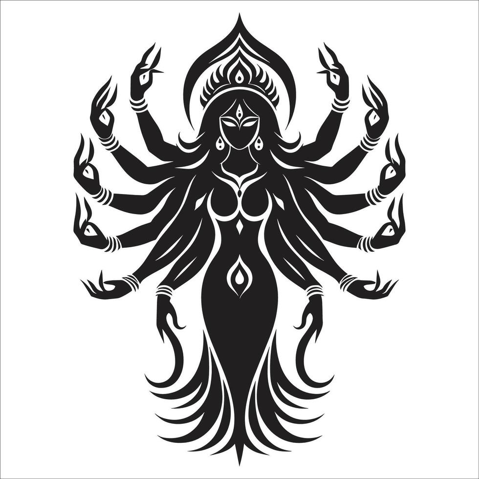 Hindu goddess Kali idol, who is considered to be the goddess of ultimate power, time, destruction and change display at Local festival vector
