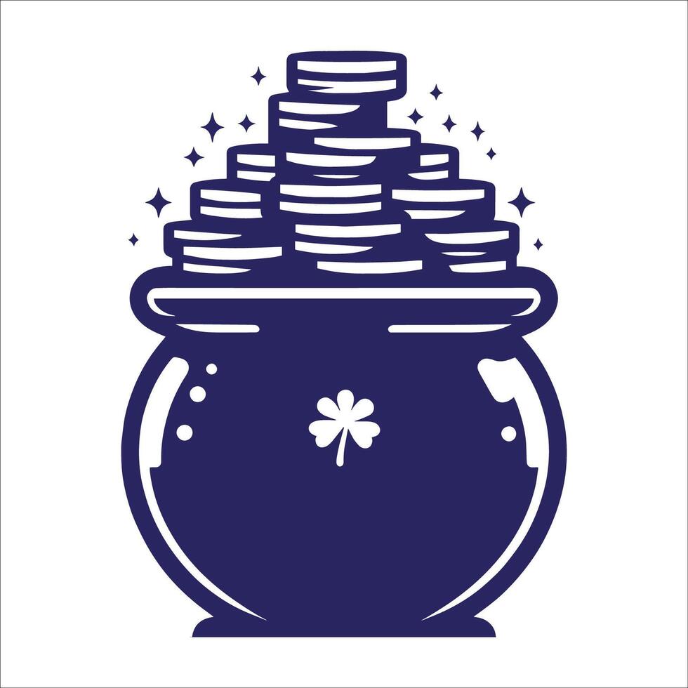 Pot of coins with shamrock on top vector