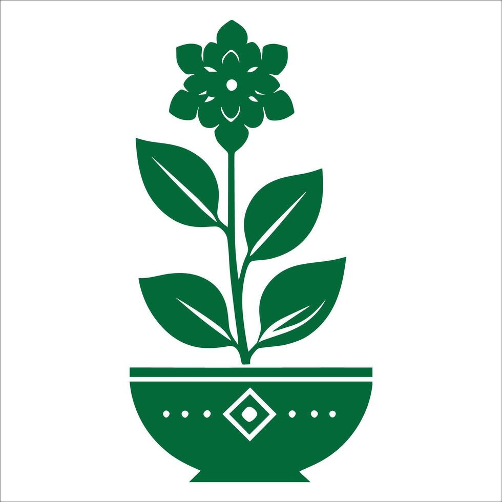 A green flower in a bowl with a green leaf vector