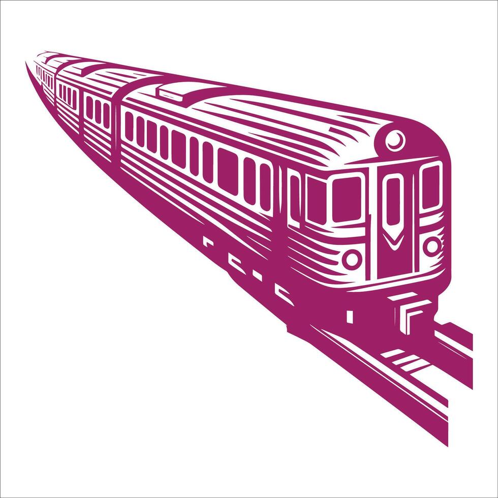 A train on the tracks with a purple background vector