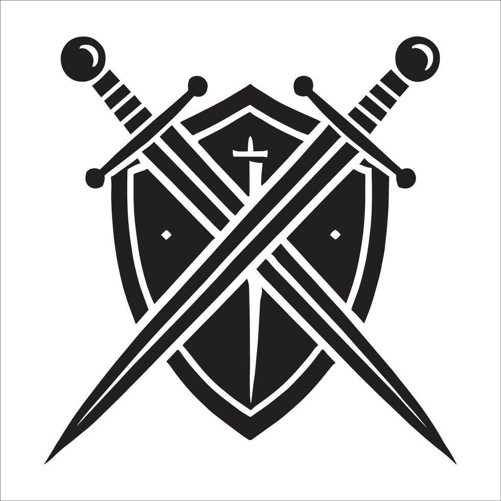 Two swords and shield logo vector