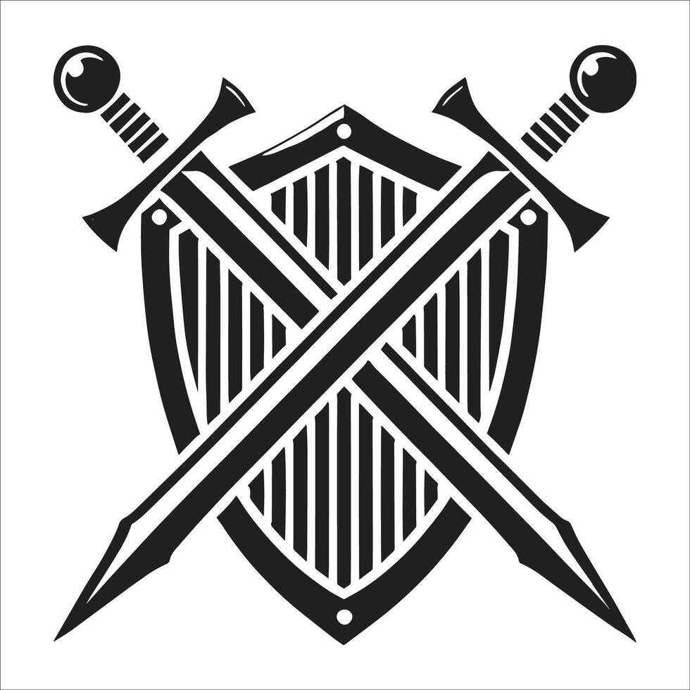 Two swords crossed over a shield vector