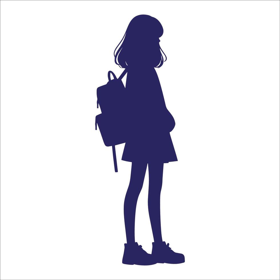 A silhouette of a girl with a backpack vector