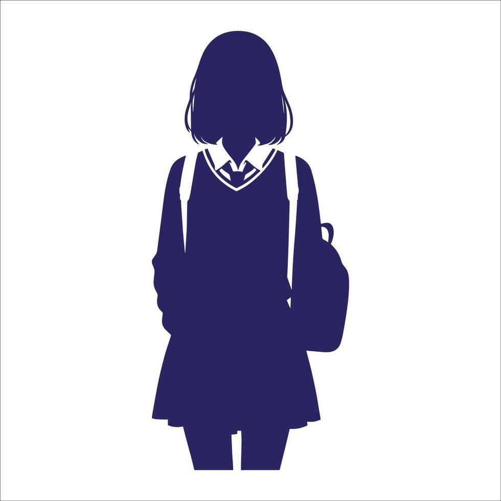 A silhouette of a girl in a school uniform vector