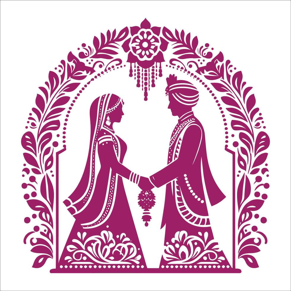 Indian wedding couple in a traditional style vector