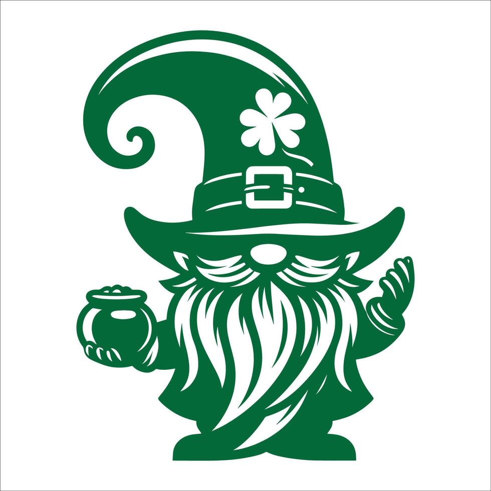 A green gnome holding a pot of gold vector