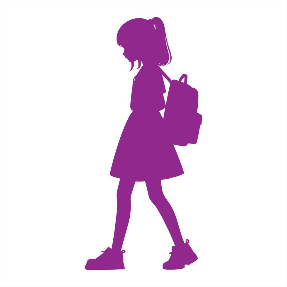 A silhouette of a girl with a backpack vector