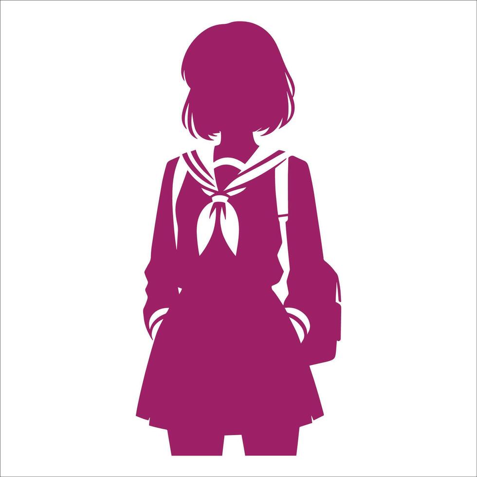 A silhouette of a girl in a school uniform vector