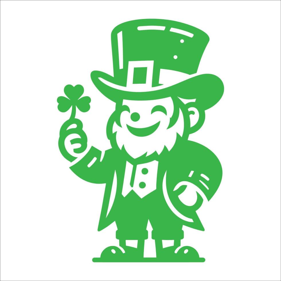 A green leprechaun holding a shamrock vector