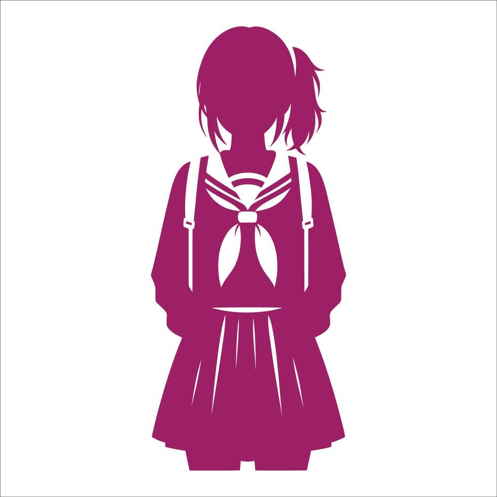 A girl in a school uniform is silhouetted against a white background vector
