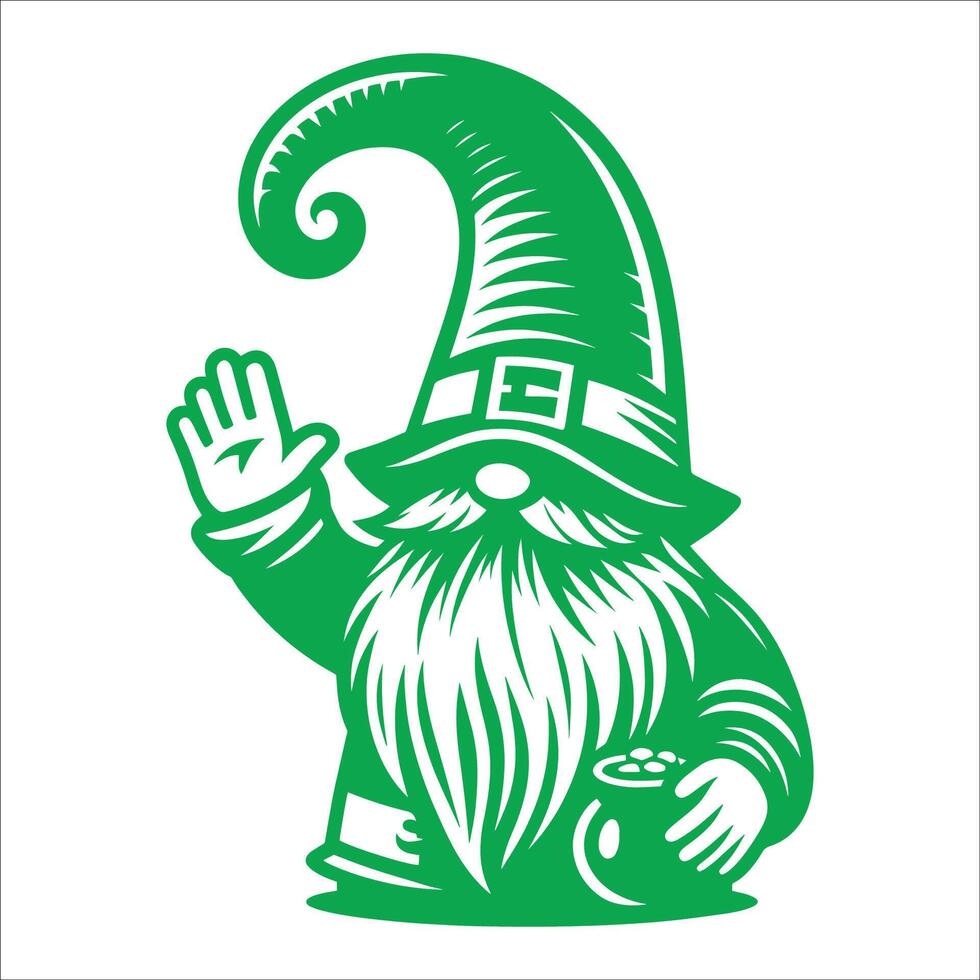 A green gnome with a pot of gold and a hat vector