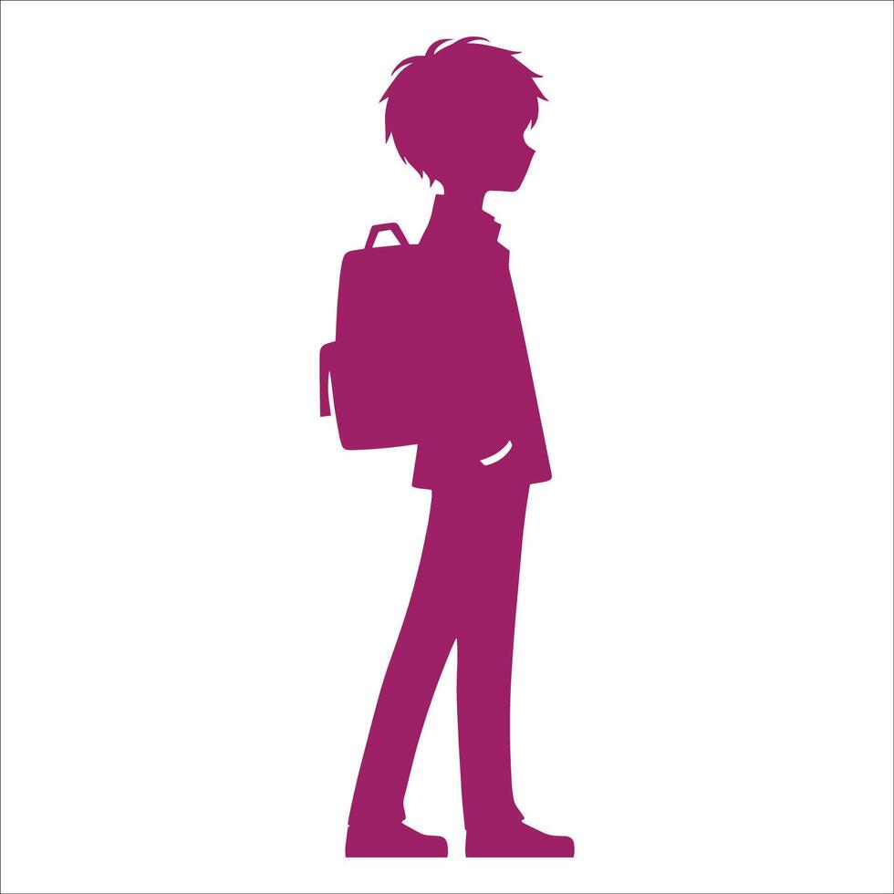 A silhouette of a boy with a backpack vector