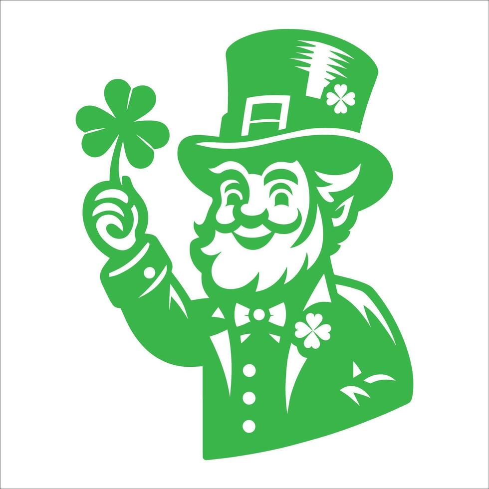 A green leprechaun holding a shamrock vector