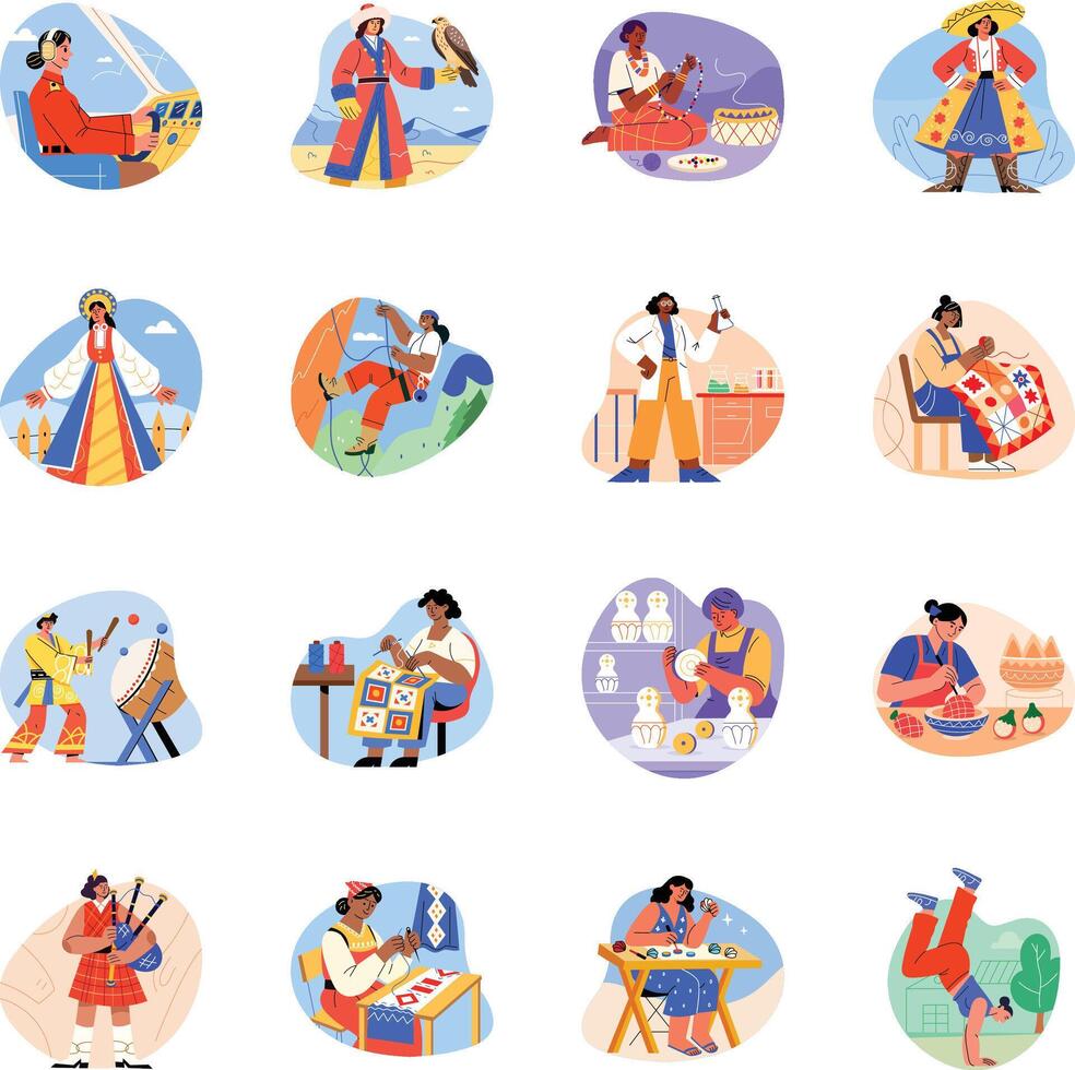 Set of Diverse Women Characters Flat Illustrations vector
