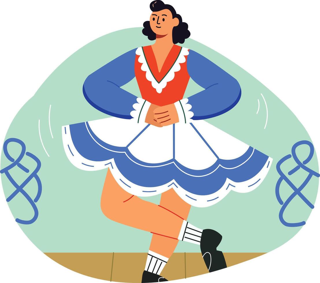 A flat illustration of female irish dancer vector