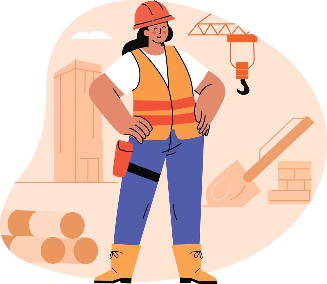 A flat illustration of female construction worker vector