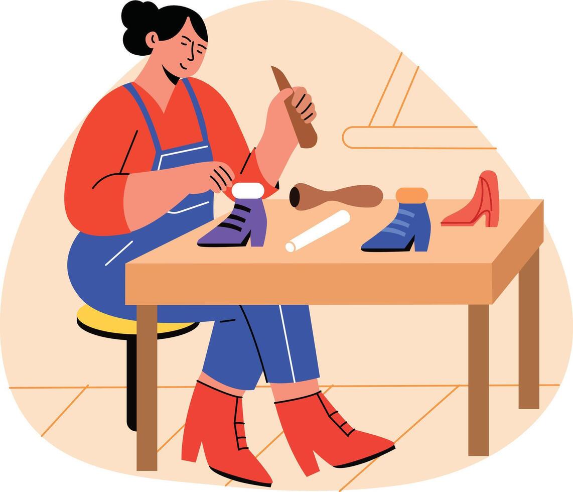 A flat illustration of female leather crafter vector