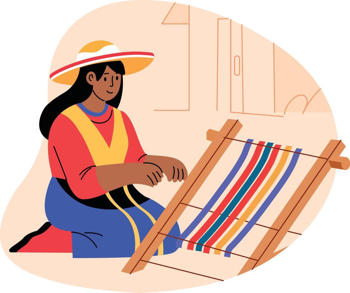 A flat illustration of female weaver vector