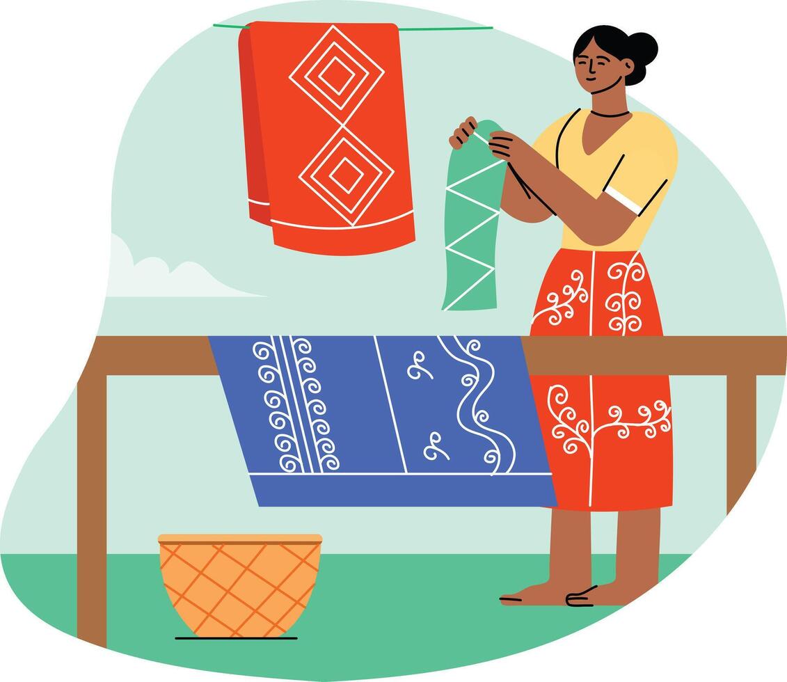 Batik making woman illustration in flat style vector