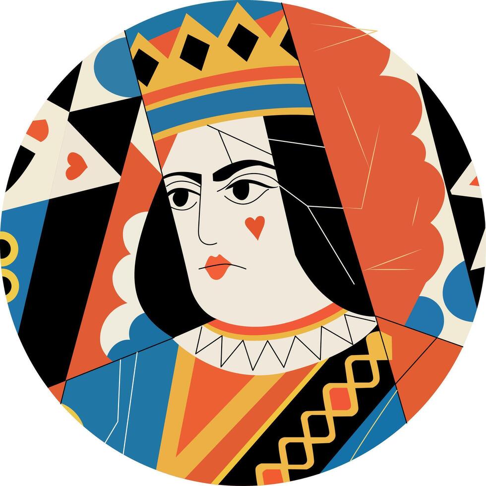 Hearts queen illustration in flat style vector