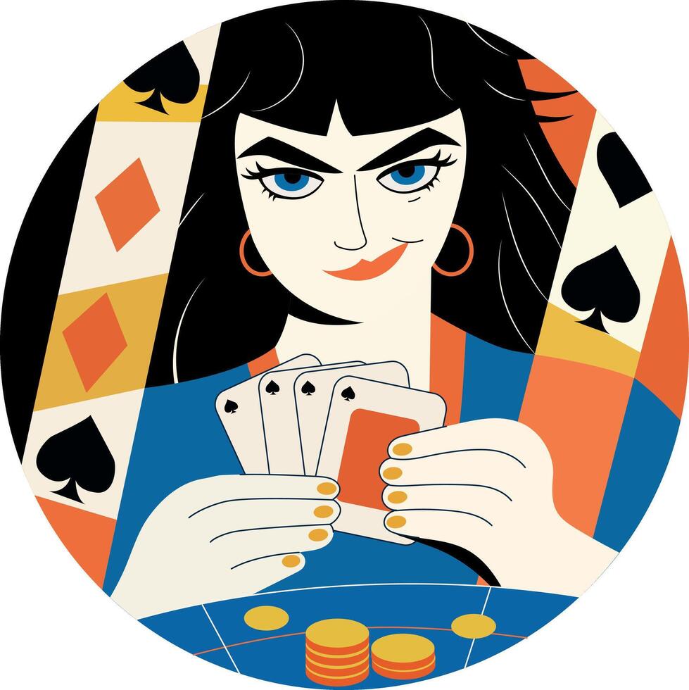 A character playing cards, flat style illustration vector