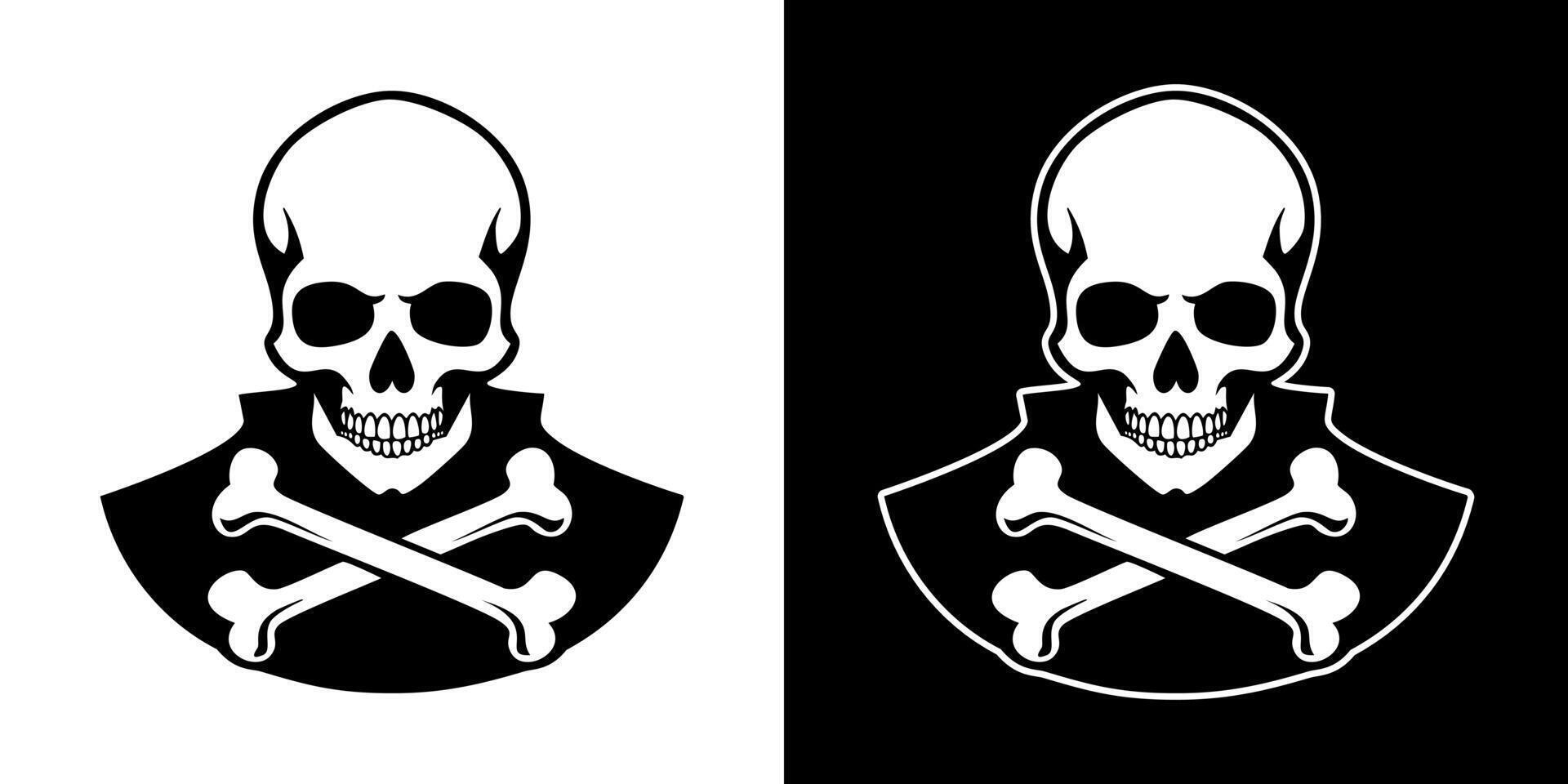 Two skull and crossbones logos on black and white background graphic tattoo vector