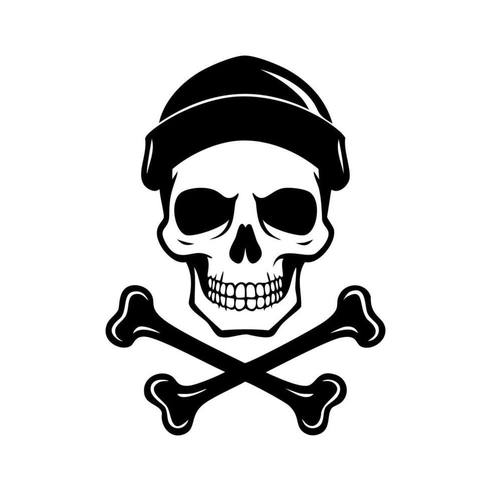 A skull and crossbones logo with a hat tattoo vector