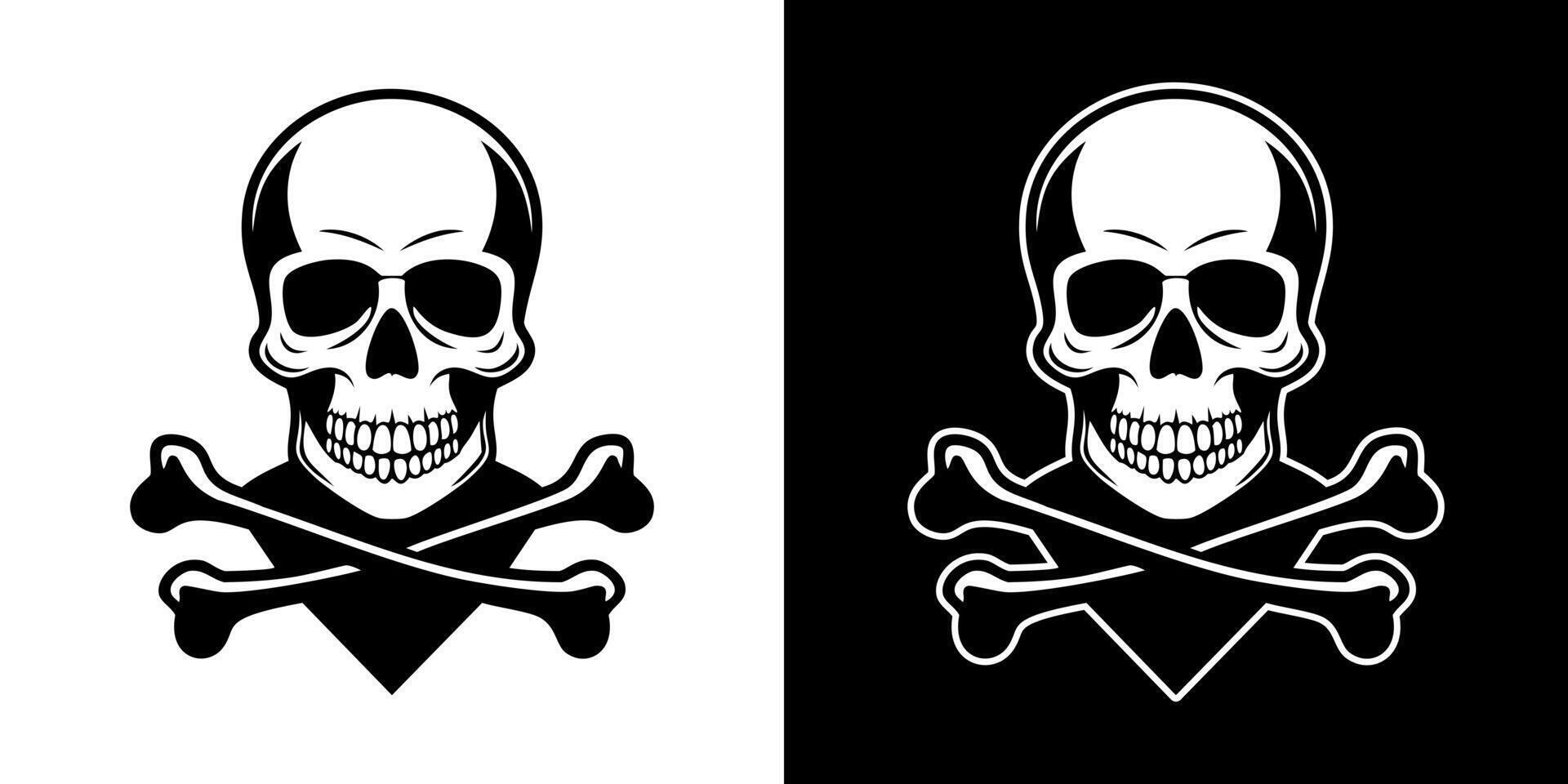 Two skull and crossbones symbols on a black and white background design tattoo vector