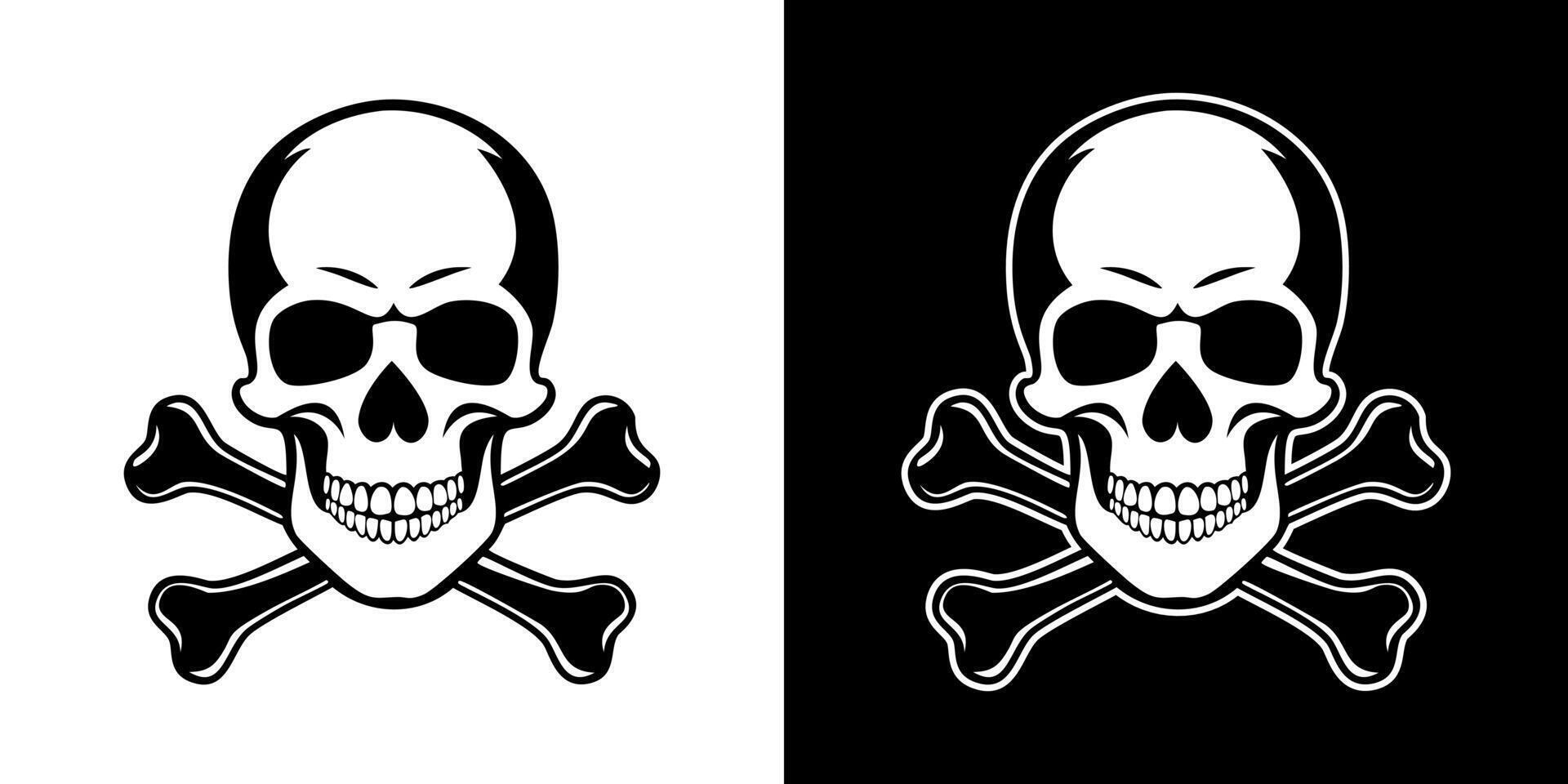 Skull and crossbones symbols on a black and white background illustration design vector
