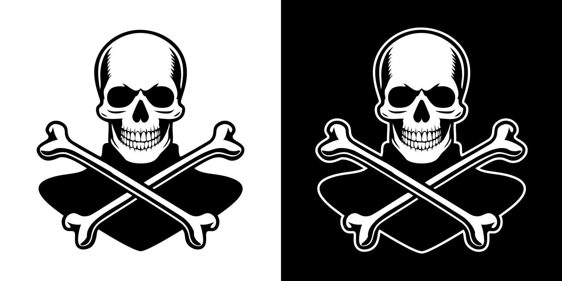 Two skull and crossbones symbols on a black and white background design vector
