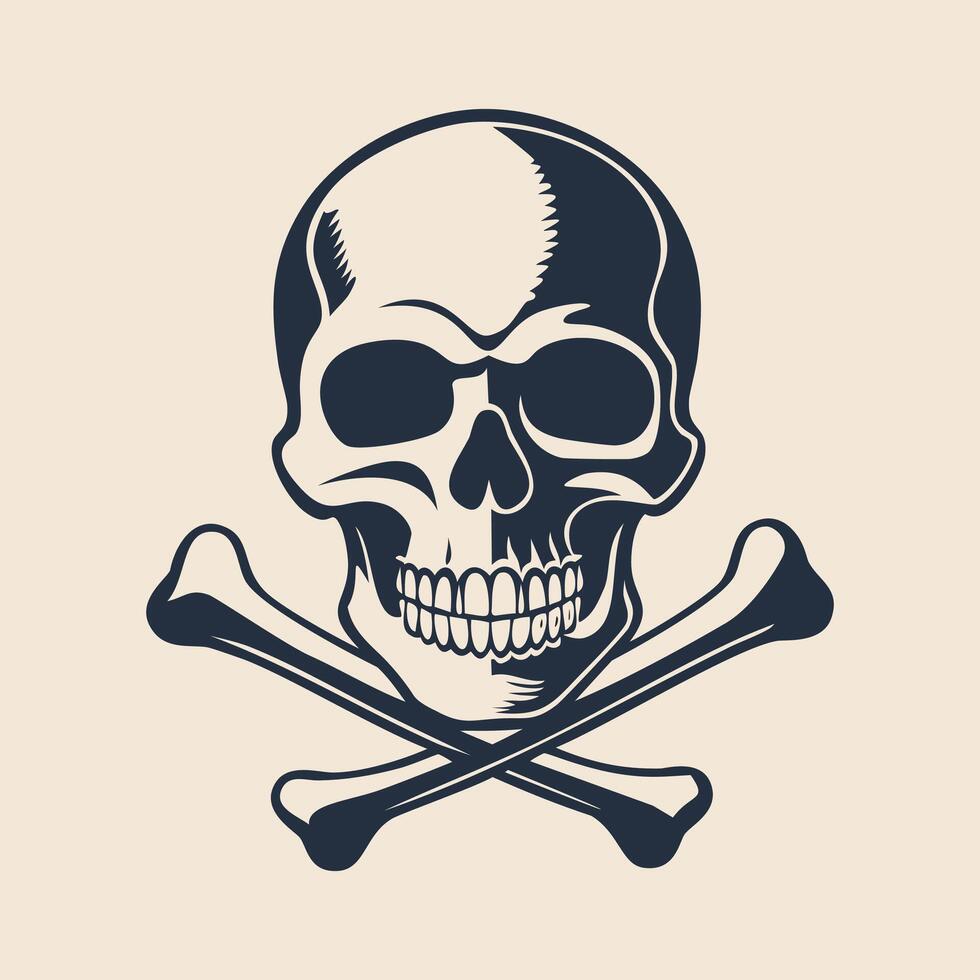A skull and crossbones logo on a beige background vector