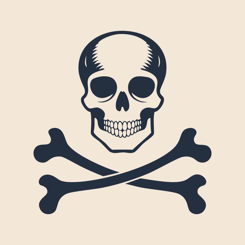 A skull and crossbones icon on a beige background tattoo vector