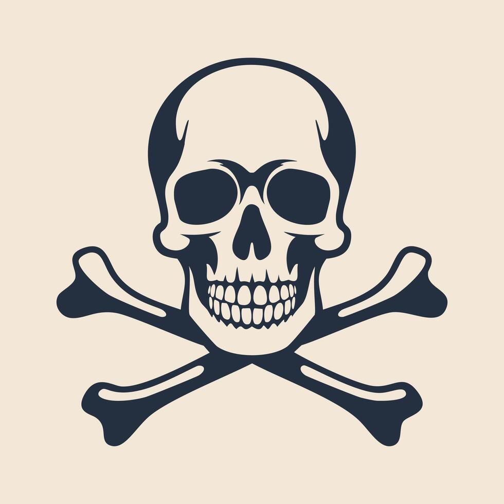A skull and crossbones icon on a beige background logo vector