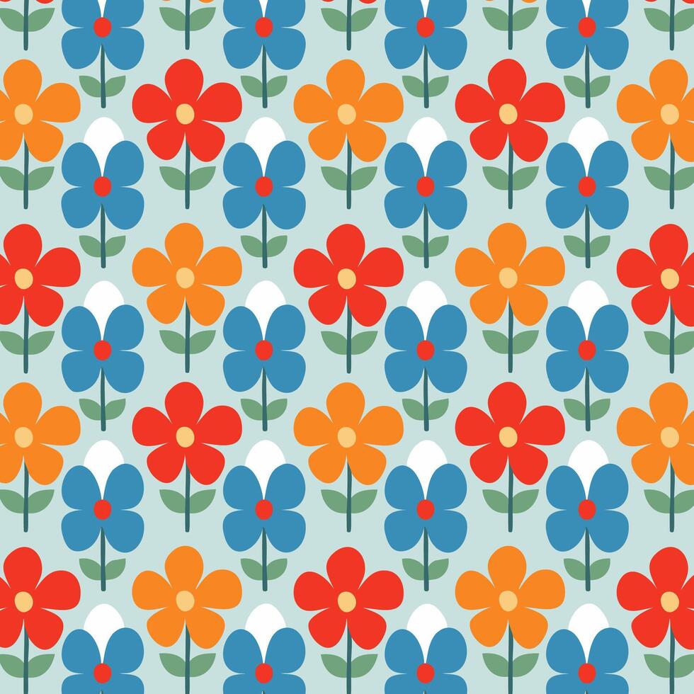 A colorful pattern with flowers on a blue background vector