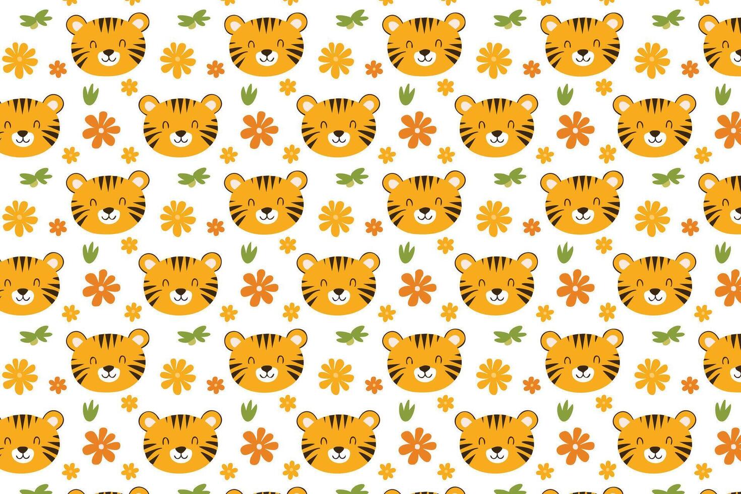 A pattern with a tiger face and flowers vector
