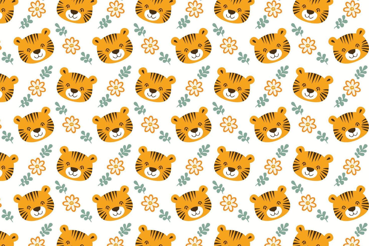 A pattern with a tiger and flowers vector