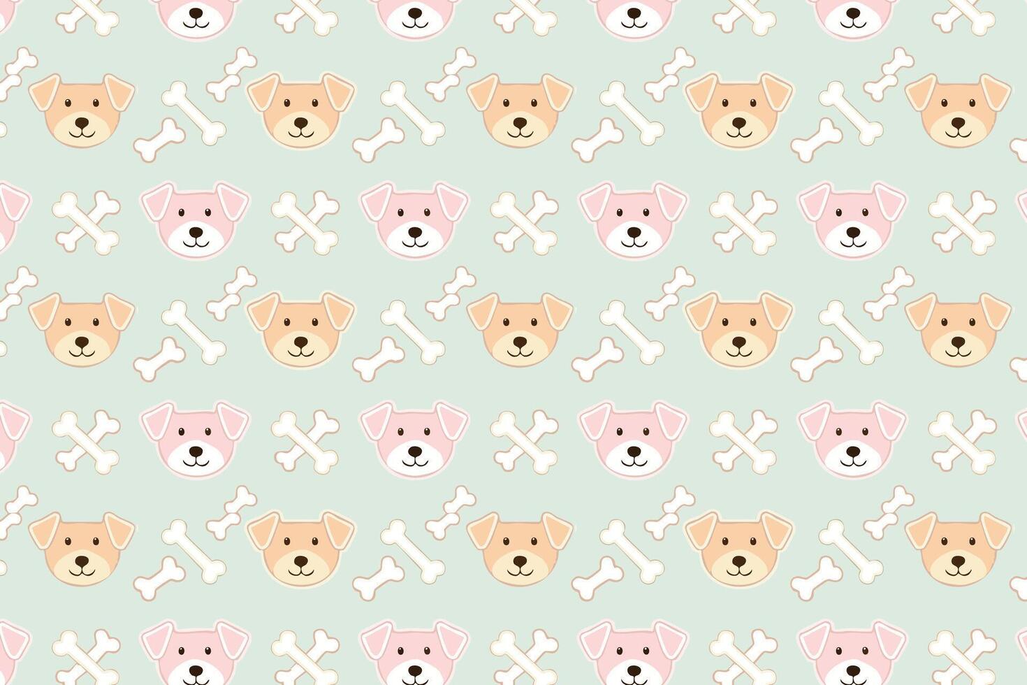 A pattern with dogs and bones on a light green background vector