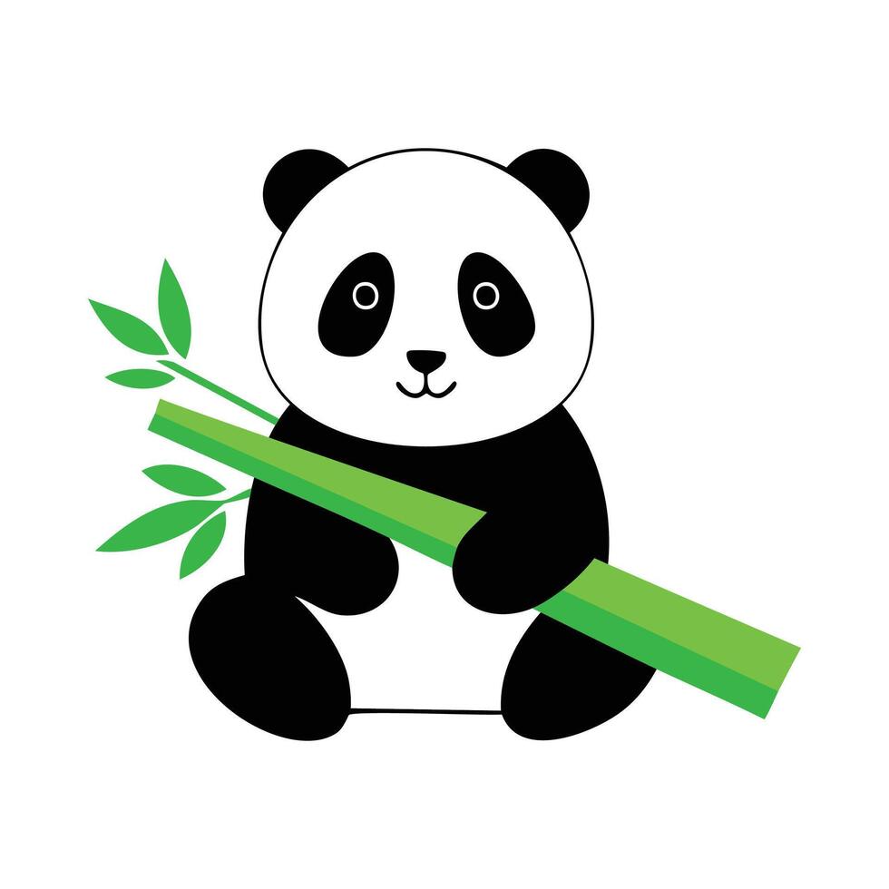 Panda bear holding bamboo sticks illustration vector