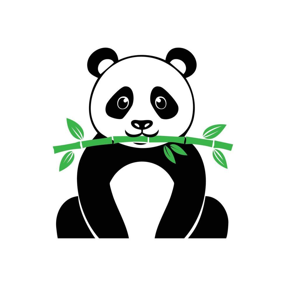 Panda bear holding bamboo branch vector