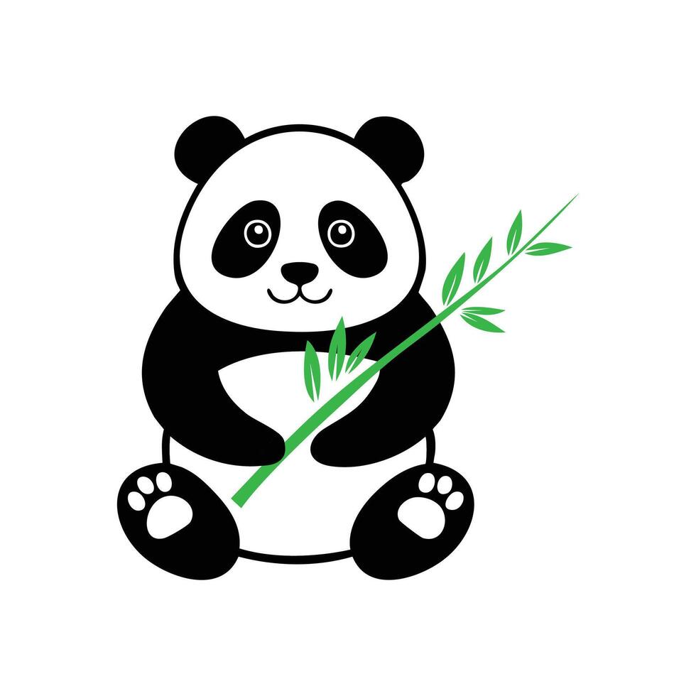 Panda bear holding bamboo branch illustration vector