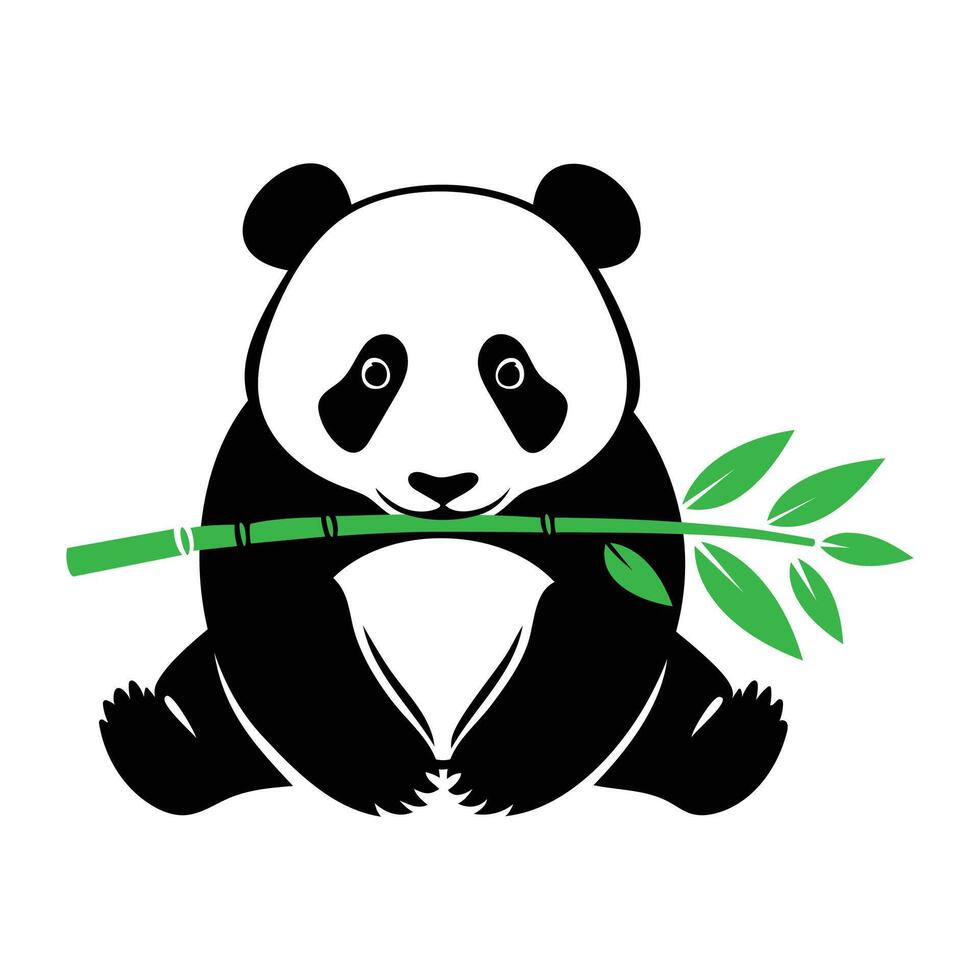 Panda bear holding bamboo branch vector