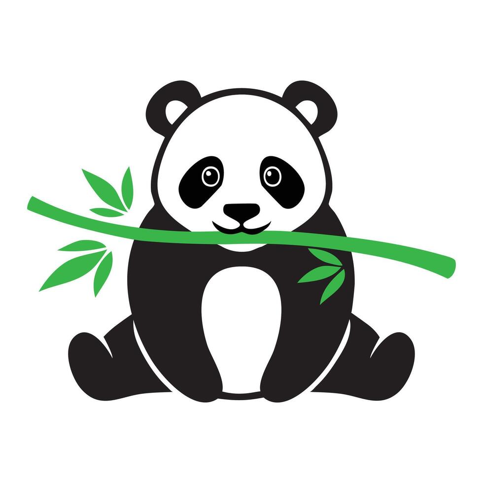 Panda bear holding bamboo branch illustration vector
