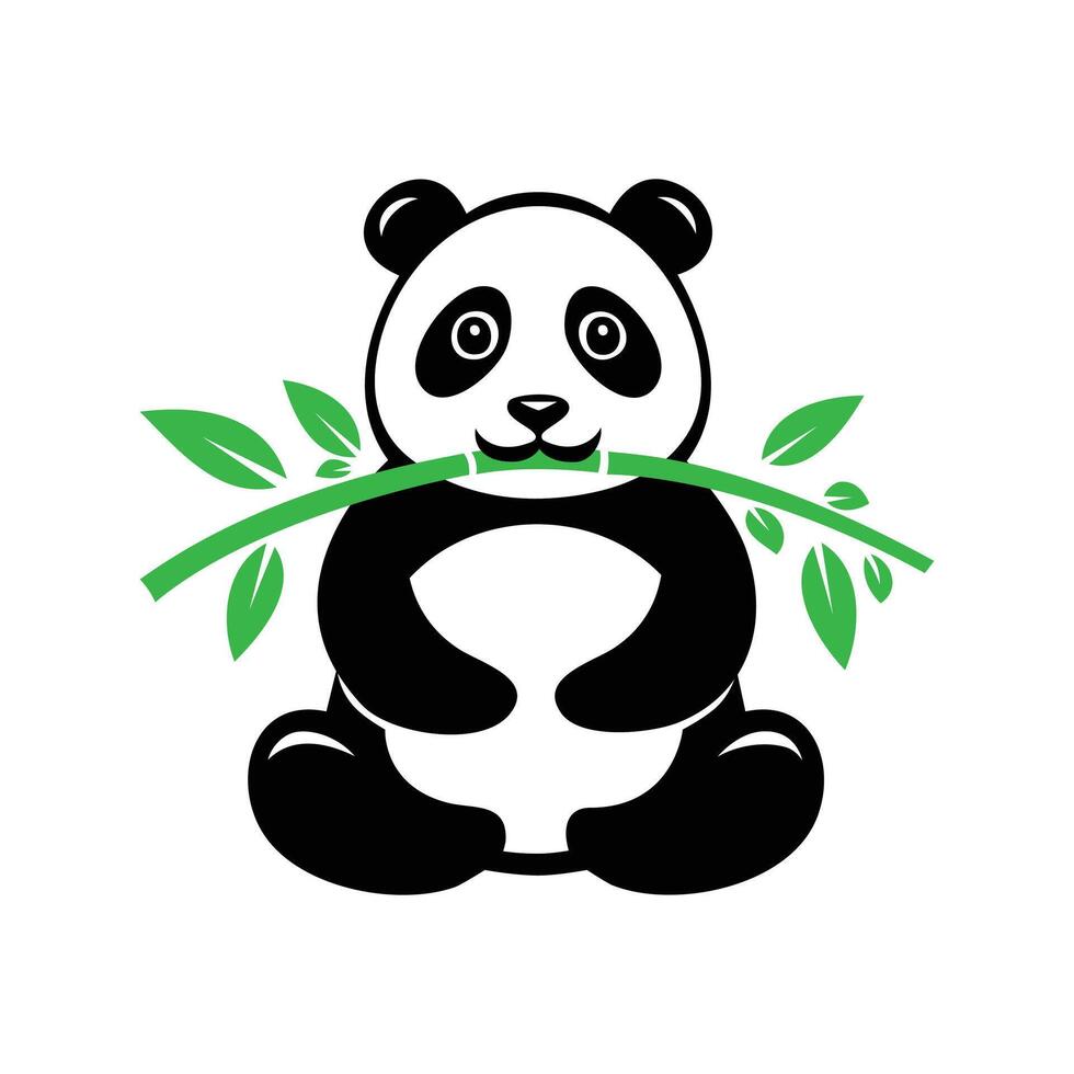 Panda bear holding bamboo branch on white background vector