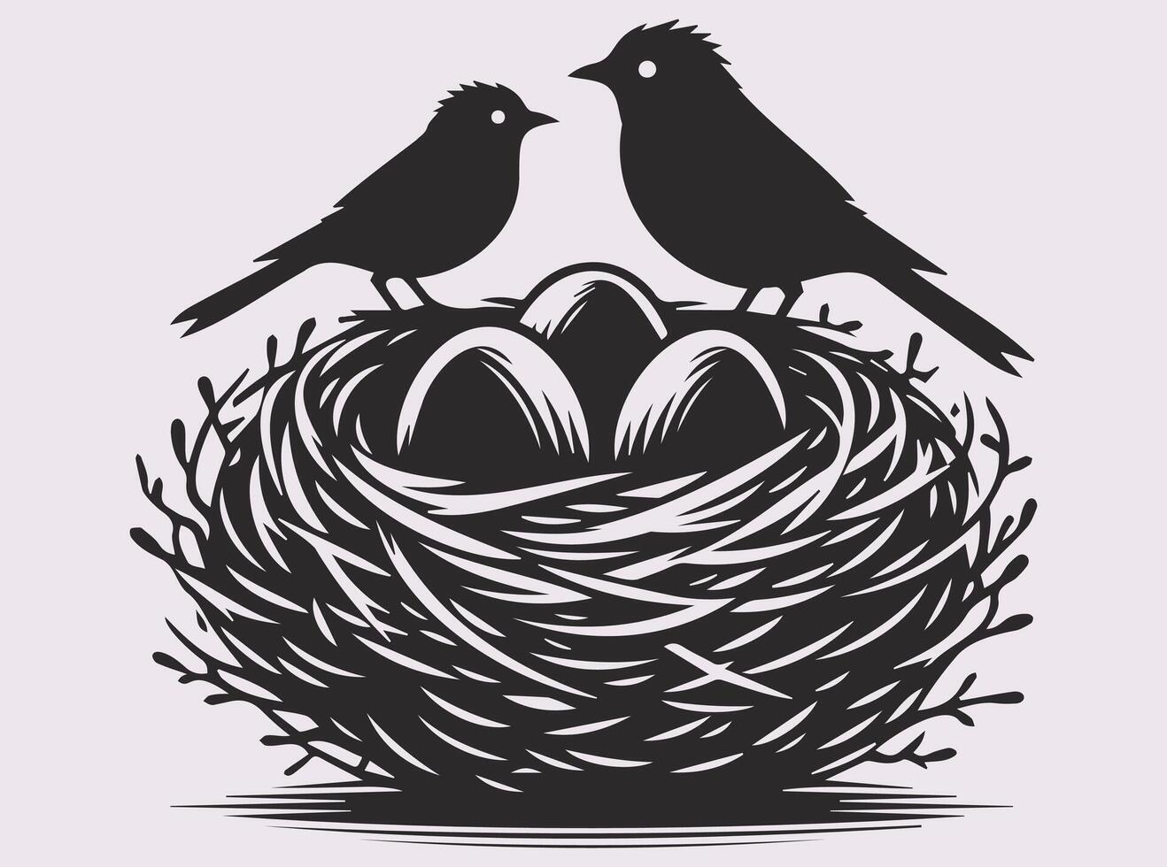 Stunning Solid Black Bird with Nest and Eggs Silhouette for Elegant Creations vector