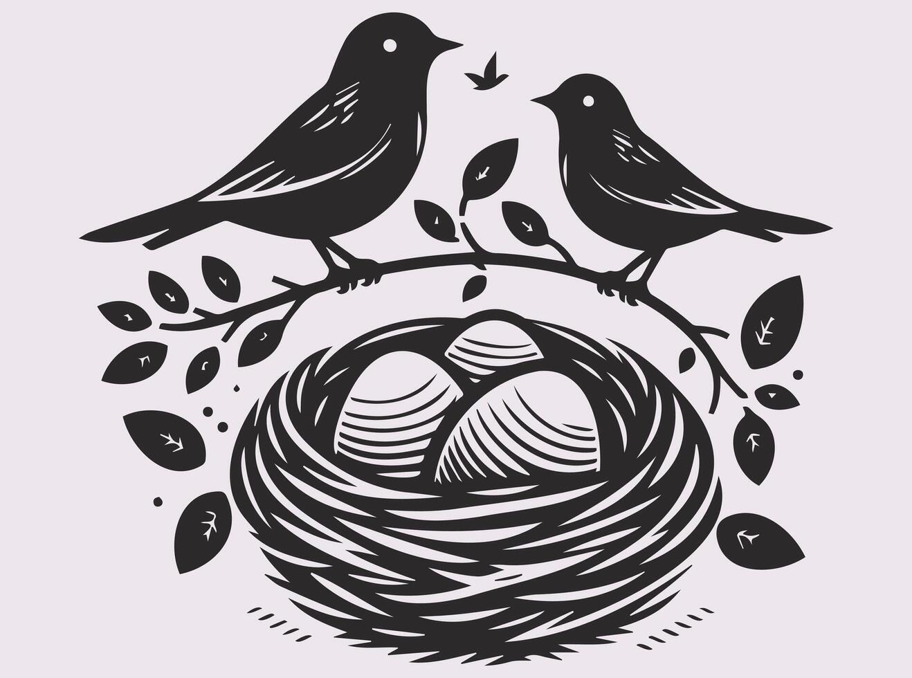 Beautiful Black Silhouette of a Bird with Nest and Eggs for Creative Projects vector