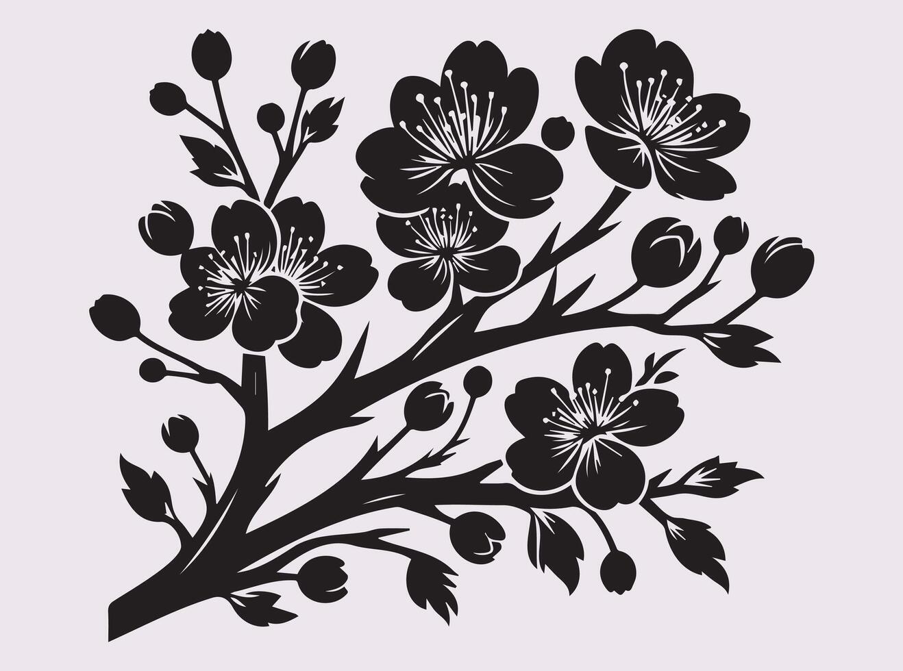 Black Cherry Blossom Branch Silhouette for Wall Art and Home Decor vector