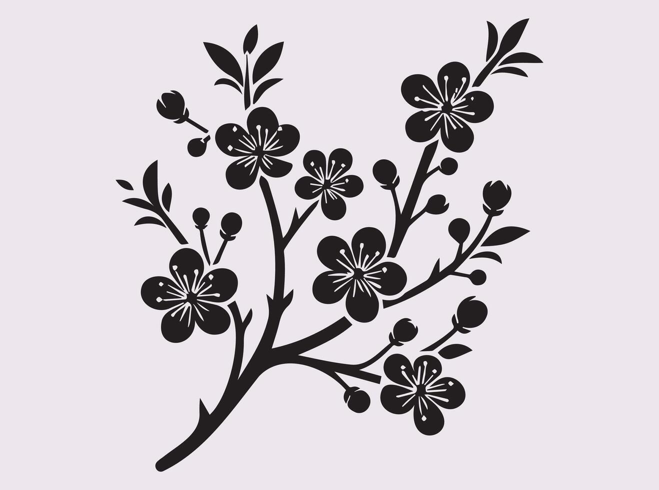 Cherry Blossom Branch Silhouette in Solid Black for Crafts and Design vector