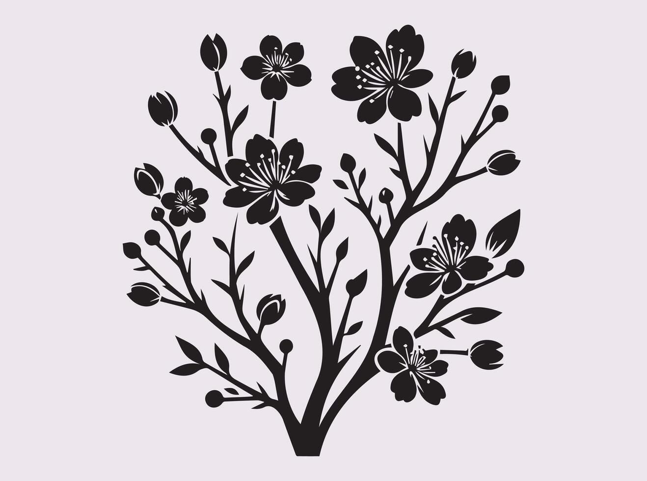 Elegant Black Cherry Blossom Branch Silhouette for Artistic Use vector
