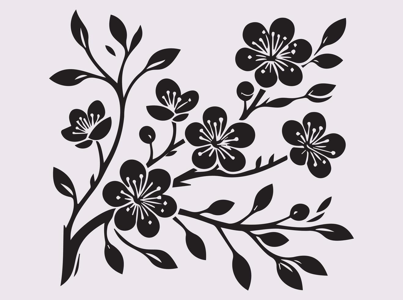 Minimalist Black Cherry Blossom Branch Silhouette for Artwork vector