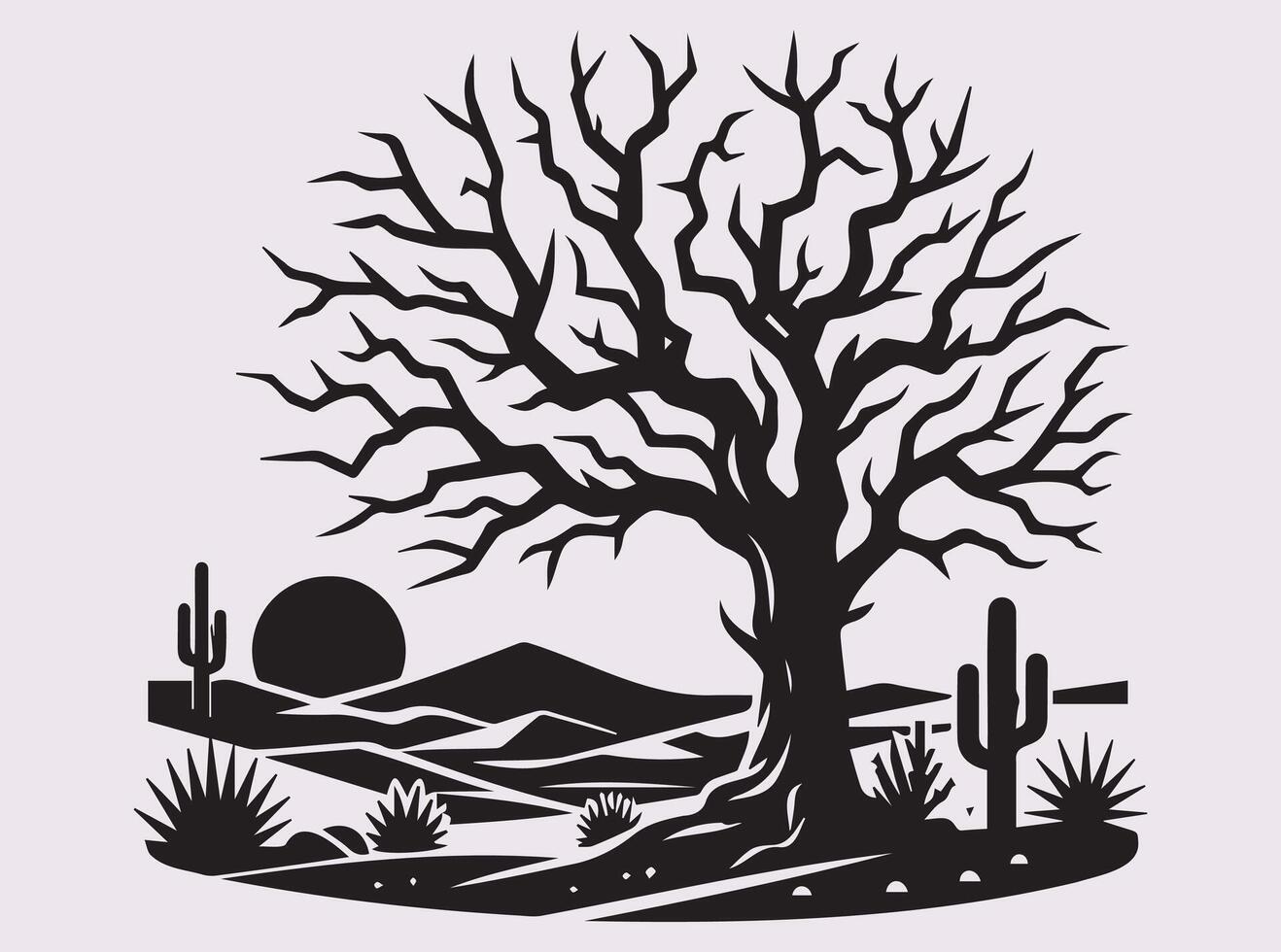 Stunning Black Dead Tree Desert Silhouette for Art and Prints vector